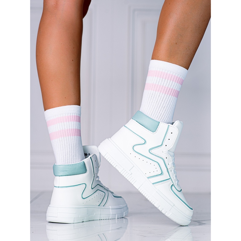 High Shelovet damsneakers gjorda av ekologiskt vitt och grönt läder 1