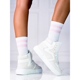 High Shelovet damsneakers gjorda av ekologiskt vitt och grått läder 1