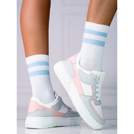 Sneakers med snörning för kvinnor på Shelovet-plattformen gjorda av ekologiskt läder i vitt och grått rosa mångfärgad 1