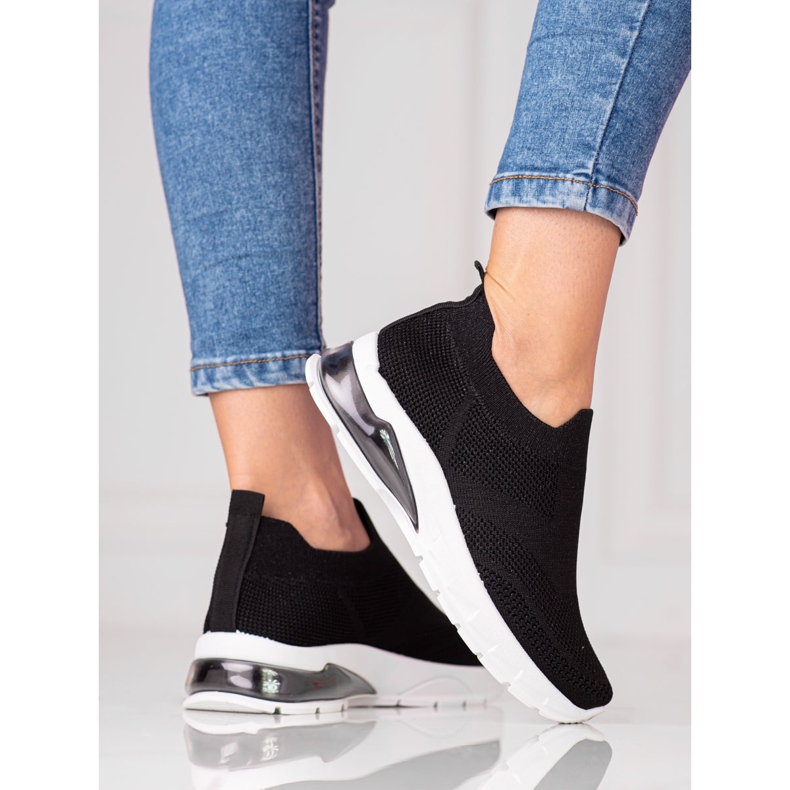 W. Potocki Svarta sportsneakers för kvinnor Potocki, tyg med glitter 1