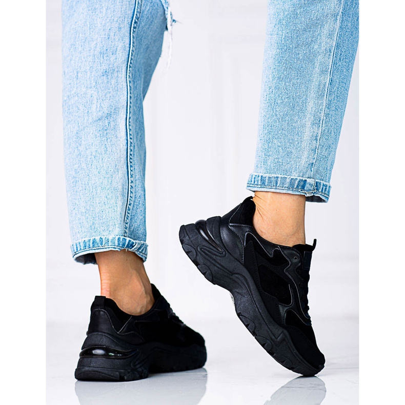 Svarta Shelovet sneakers med snörning för kvinnor med tjock sula 1