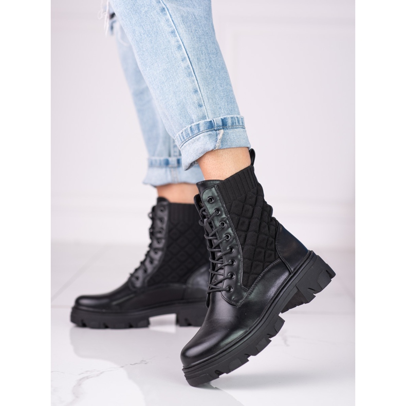 Shelovet kviltade svarta väskor med snörning för kvinnor 1