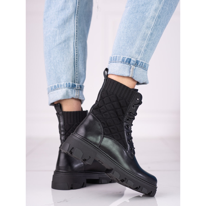 Shelovet kviltade svarta väskor med snörning för kvinnor 2