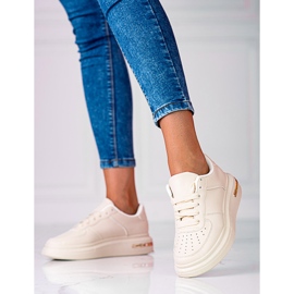 Shelovet vita sportskor med snörning gjorda av ekologiskt läder, beige 1