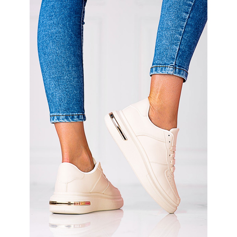 Shelovet vita sportskor med snörning gjorda av ekologiskt läder, beige 2