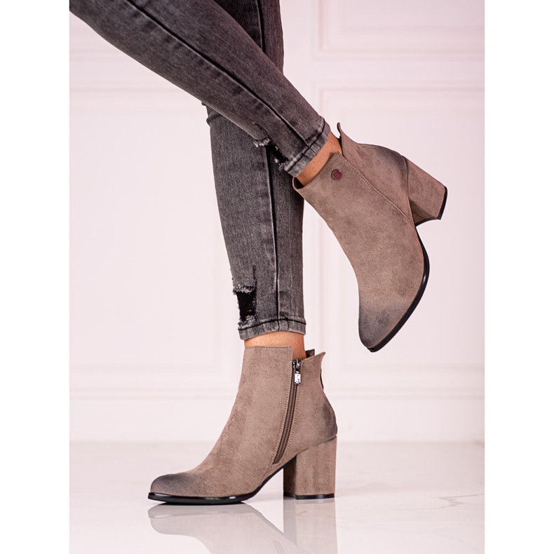 Bruna Shelovet damstövlar med dekorativ dragkedja baktill 1