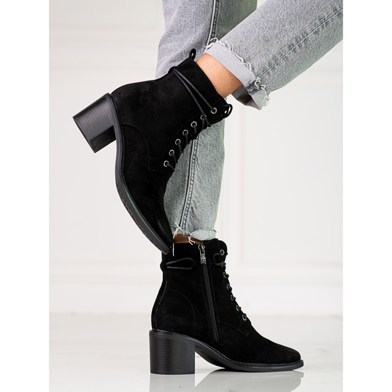 Svarta Shelovet-snörade damstövlar av ekologisk mocka 1