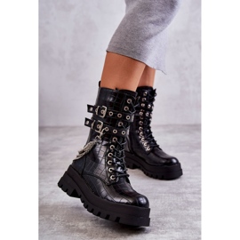 PG1 Höga Arbetarstövlar Med En Kedja Svart Orm Montero 2