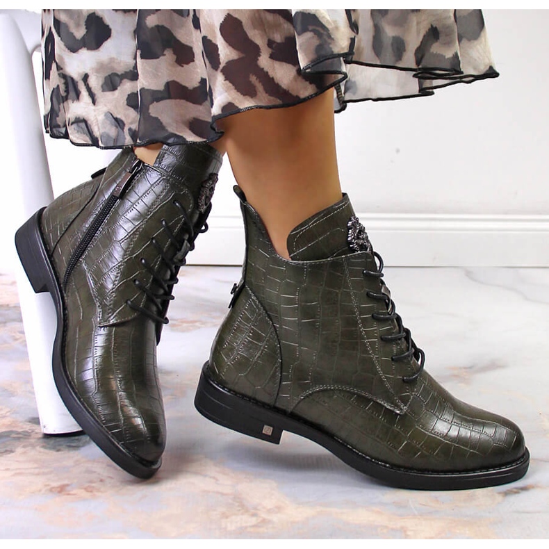 Grön krokodil varma Potocki-stövlar för kvinnor 1