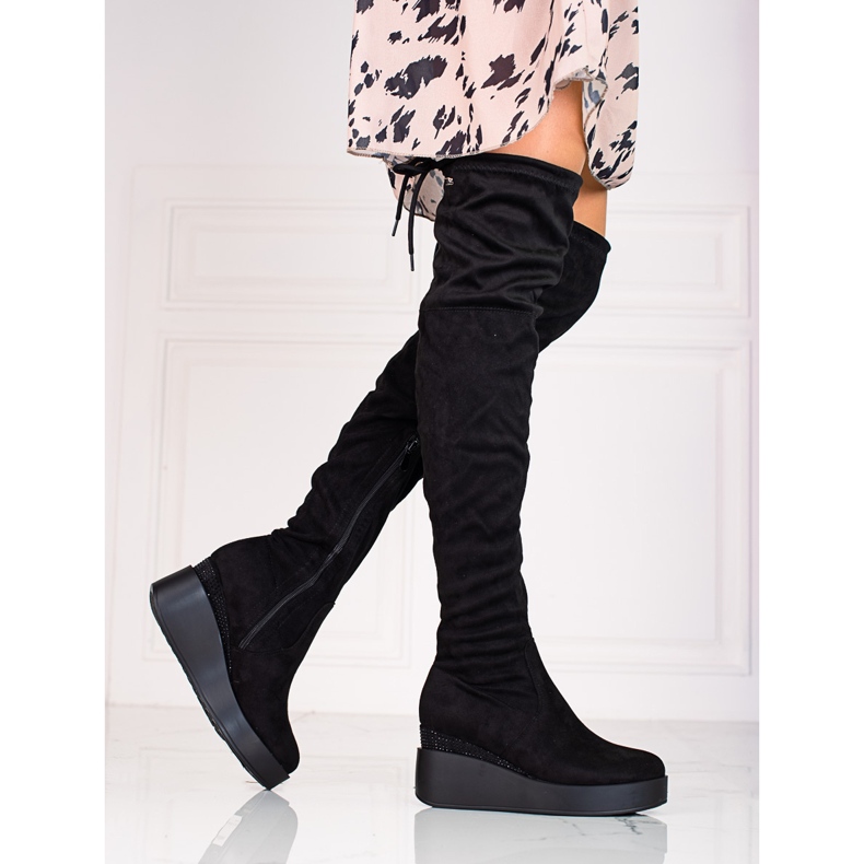 T.Sokolski Lårhöga stövlar i mocka för kvinnor från Sokolski svart 1