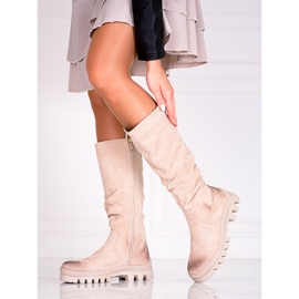 Vinceza Damstövlar i Potocki mocka på en tjock beige plattform 1