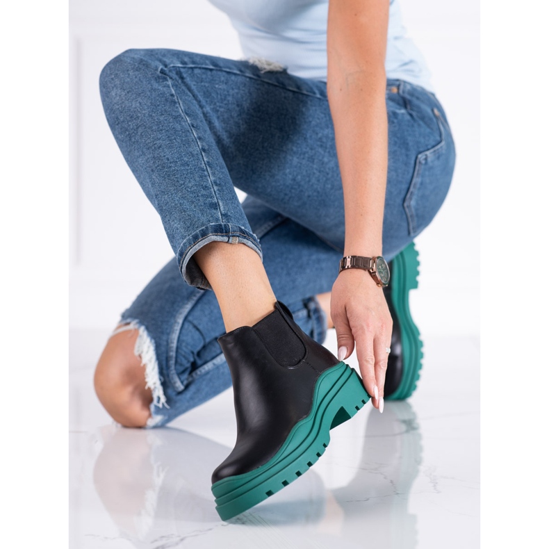 Svarta och gröna stövlar för kvinnor Shelovet Jodhpur stövlar på plattformen 2