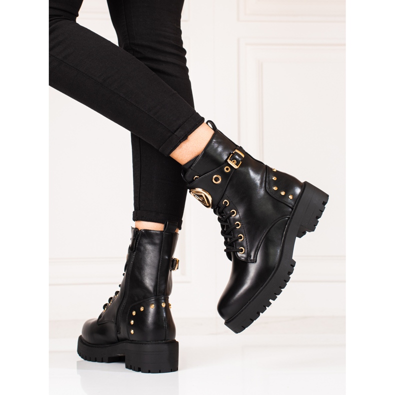 Shelovet kvinnors spetsarbetare med gyllene tillbehör svart 1