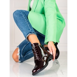 W. Potocki Lackade eleganta Potocki damstövlar med snörning rödvin röd 1