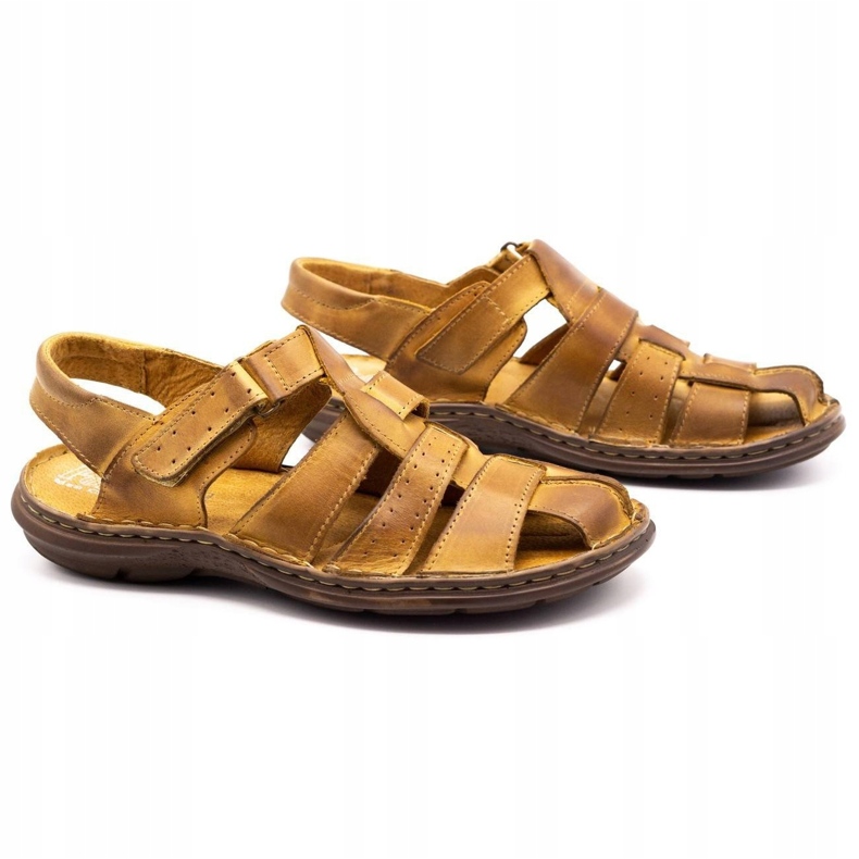 Polbut Lädersandaler för män 211 beige 2