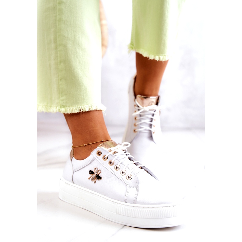 Sportskor för kvinnor läder på Filipczyk -plattformen med zirkoner vita 3