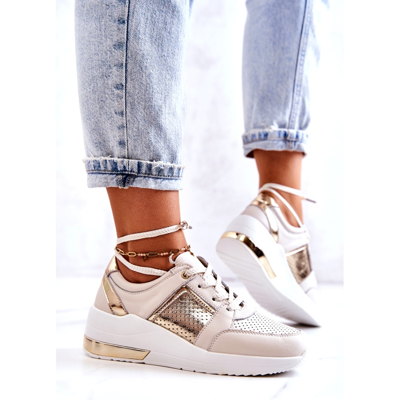 S.Barski Sportskor i läder för kvinnor på en kil Beige Larson 3