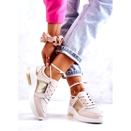 S.Barski Sportskor i läder för kvinnor på en kil Beige Larson 2