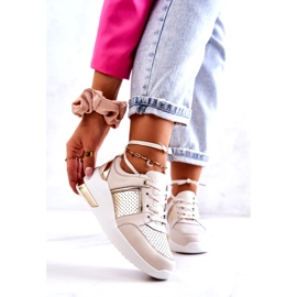 S.Barski Sportskor i läder för kvinnor på en kil Beige Larson 1