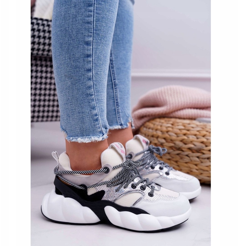 Kvinnors sportskor Big Star av Daniel Lopez White FF274A546 vit svart silver- 2