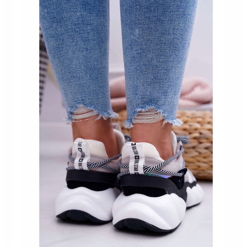 Kvinnors sportskor Big Star av Daniel Lopez White FF274A546 vit svart silver- 3