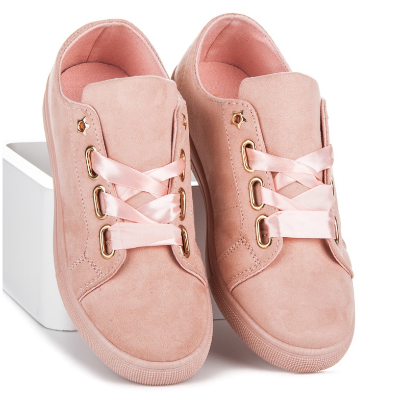 Ideal Shoes Sneakers i mocka med band rosa 1