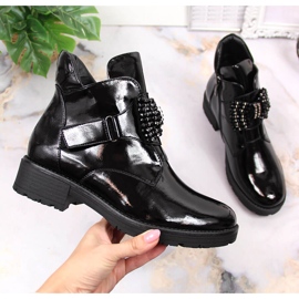 Damkängor med lackad svart Potocki rosett 1