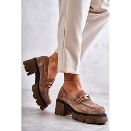 PL5 Högklackat mocka med gyllene bruna lurdesdekorationer beige 2