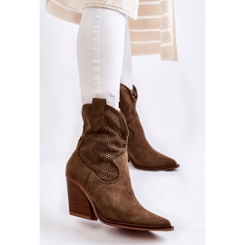 FB1 Mocka, genombrutna Cowboystövlar för kvinnor Khaki Eleonore brun kaki 1