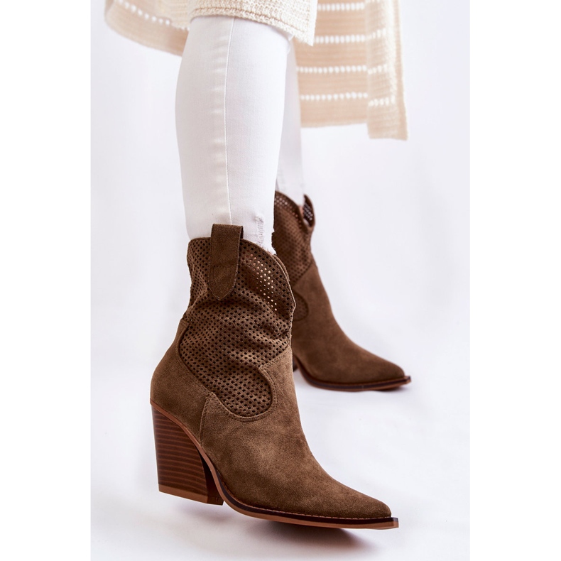 FB1 Mocka, genombrutna Cowboystövlar för kvinnor Khaki Eleonore brun kaki 1