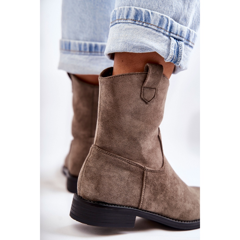 S.Barski Mockastövlar för kvinnor på en platt klack Mörkgrå Fiorenz beige 2