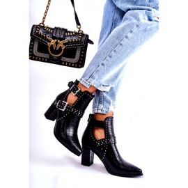 WJ2 Kvinnors stövlar på klack med strass Svart Kelin 2