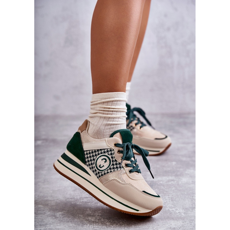 FB2 Fashionabla sportskor för kvinnor på en kil Beige-grön Aronne 1