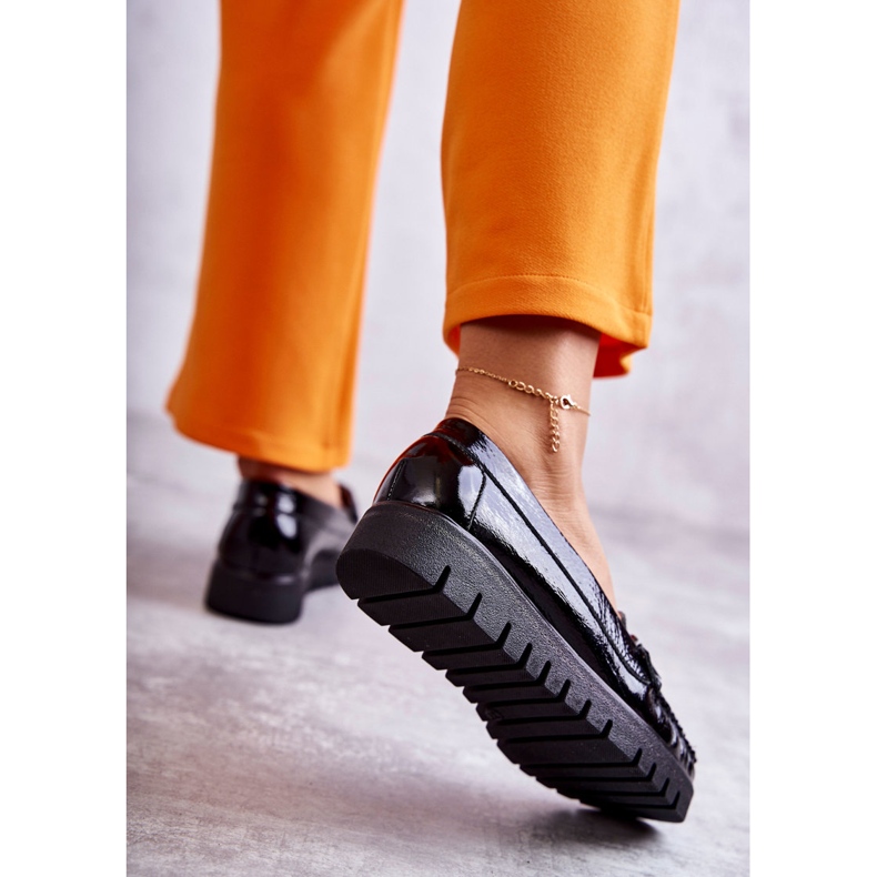 PL5 Kvinnors läder loafers på den svarta Venesia-plattformen 2