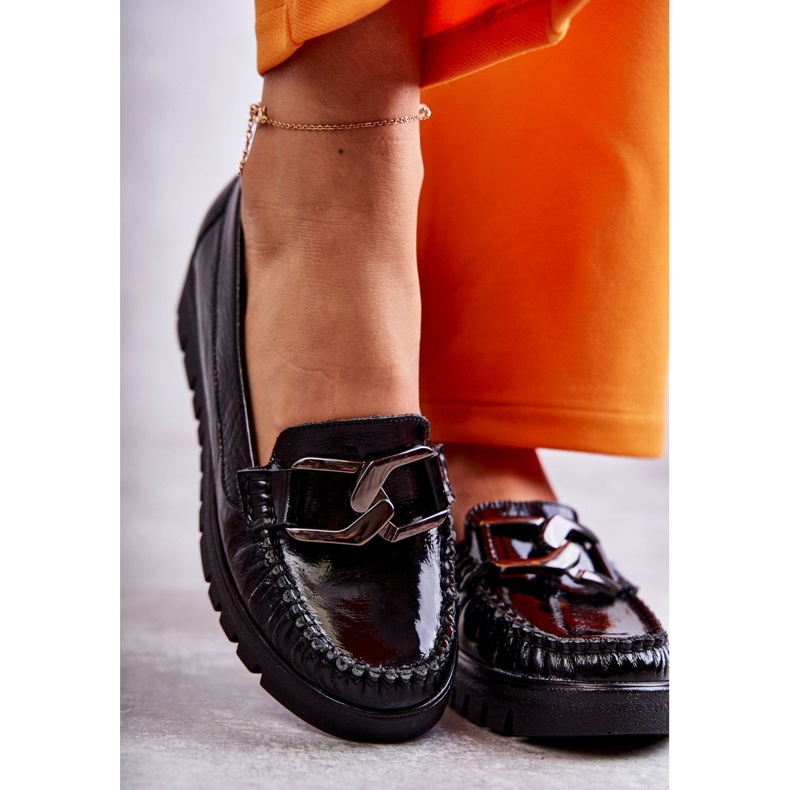 PL5 Kvinnors läder loafers på den svarta Venesia-plattformen 1