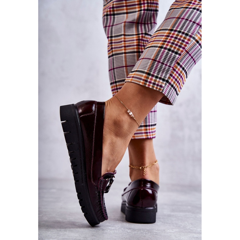 PL5 Kvinnors läder loafers på Venesia Burgundy-plattformen röd mångfärgad 2