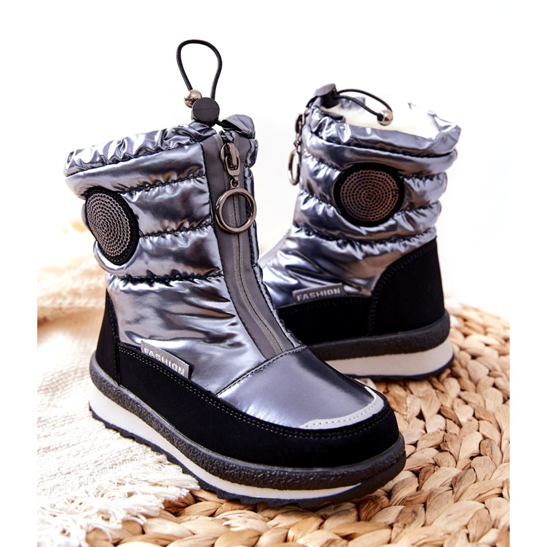 Evento Snowboots Knähöga stövlar för barn Miss❤E 21DZ23-4324 Grå svart silver- 3