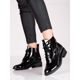 Eleganta Shelovet-stövlar med snörning för kvinnor gjorda av lackerat ekologiskt läder svart 1