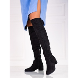 Lårstövlar i mocka för kvinnor på en låg Shelovet-stolpe svart 1