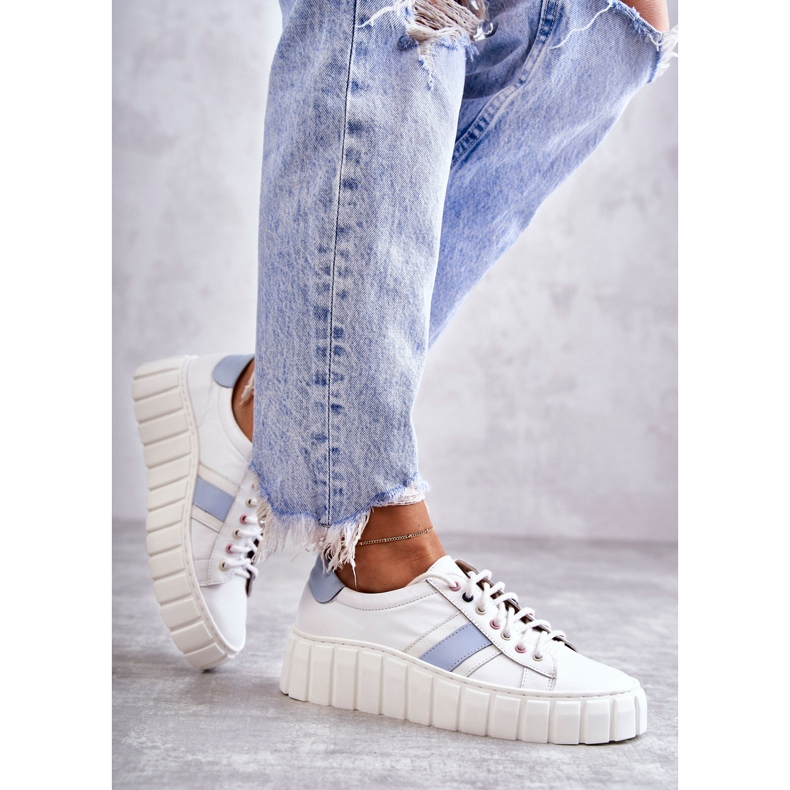 Sportläderskor för kvinnor, bundna vita och blå Ariva 1