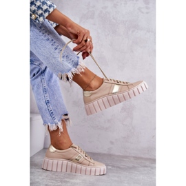 PA2 Kvinnors sportläderskor knutna beige-guld Ariva brun 2