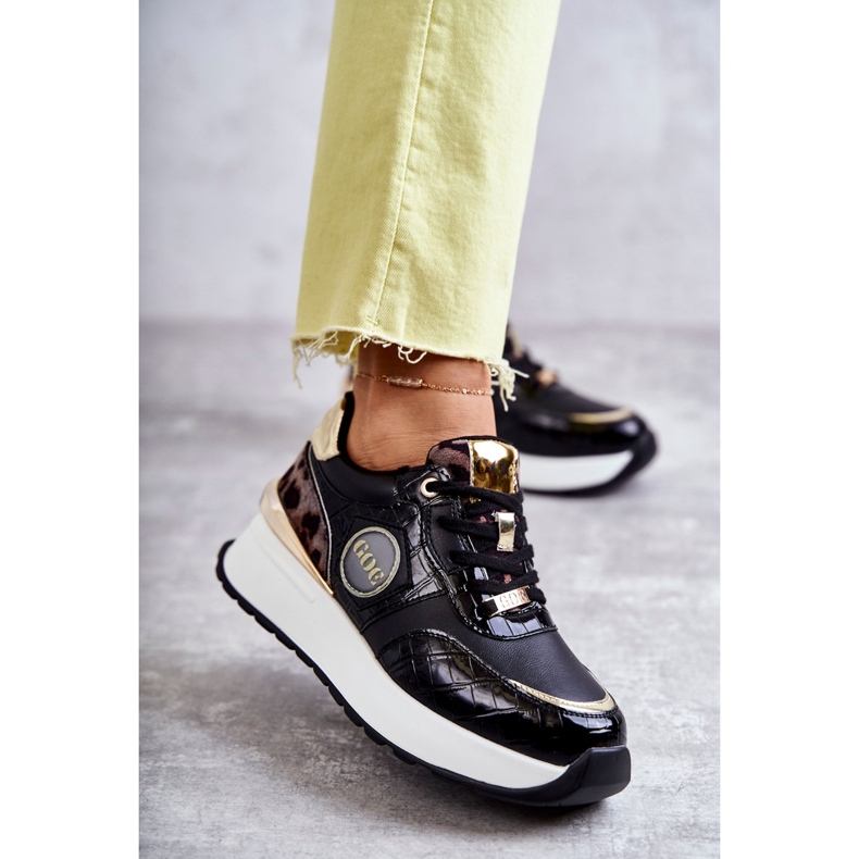 Damsportskor på kil GOE KK2N4085 Svart brun gyllene 1