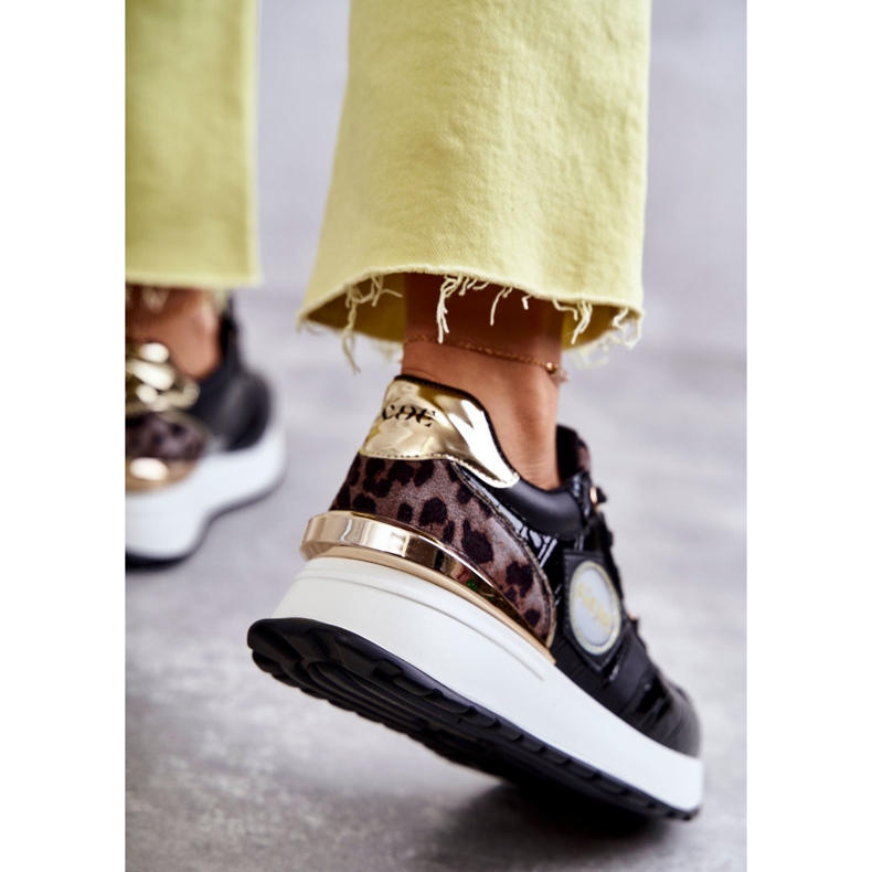 Damsportskor på kil GOE KK2N4085 Svart brun gyllene 2