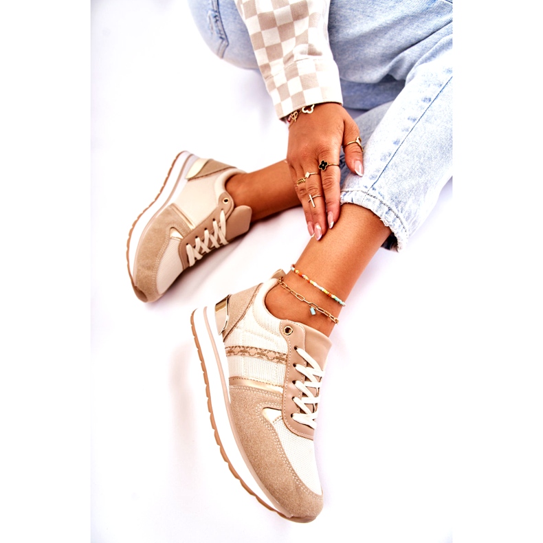 PG1 Klassiska damer knutna sportskor Beige Elenes 4