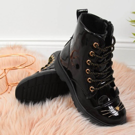 Svarta Miss❤E isolerade stövlar med öron för tjejer 1