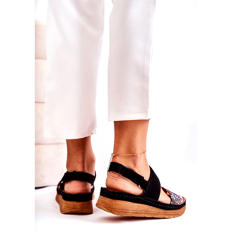 Läder Damsandaler Maciejka 04142-20 Svart mångfärgad 3