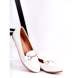 Kvinnors lädermockasiner med dekoration, vit 4