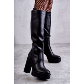 WS1 Fashionabla stövlar i ekologisk läder på plattformen Svart Isabell 1