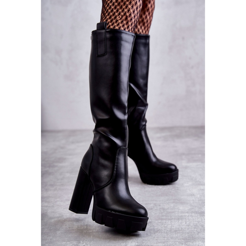 WS1 Fashionabla stövlar i ekologisk läder på plattformen Svart Isabell 1