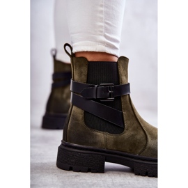 FE1 Kvinnors varma stövlar Jodhpur stövlar med bälte Grön Jose 2